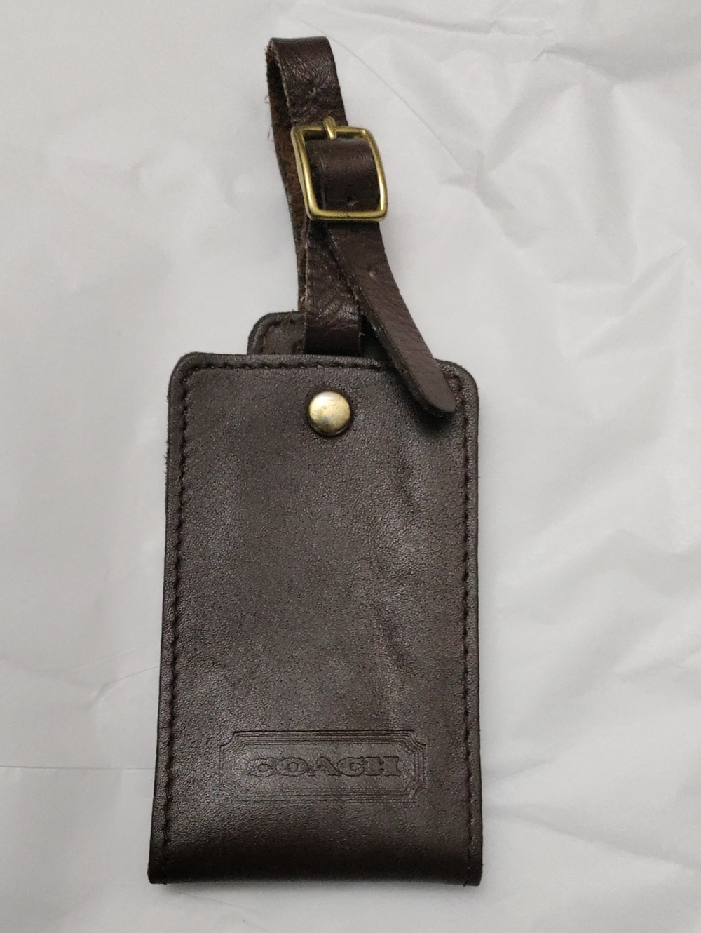 Coach Vintage Dark Brown Leather Luggage ID Tag with Brass Tone Buckle